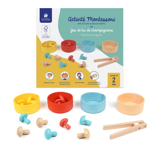 Jeu tri en bois champignons Montessori