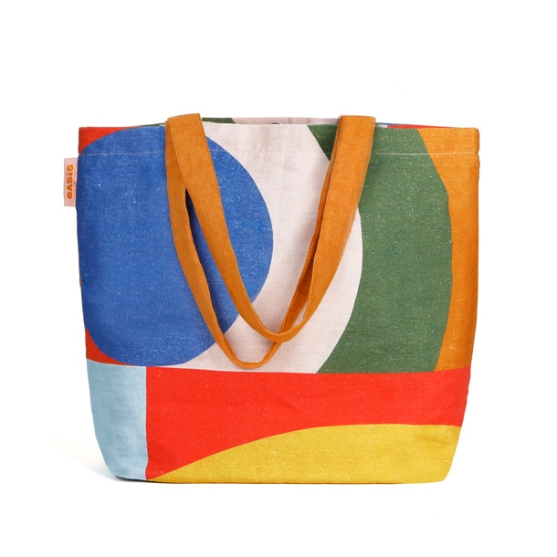 Sac cabas en lin multicolore