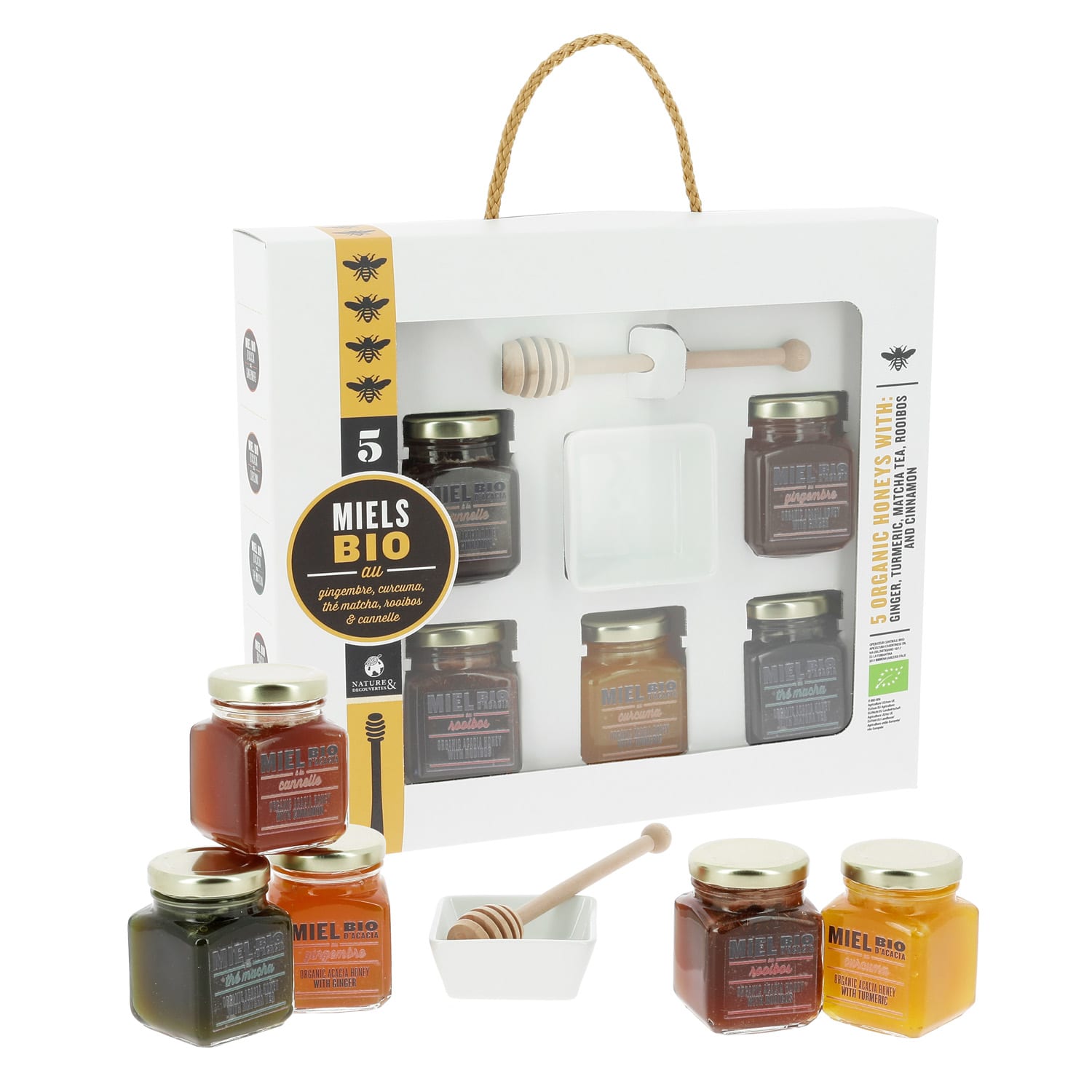 Coffret 5 miels bio aromatisés