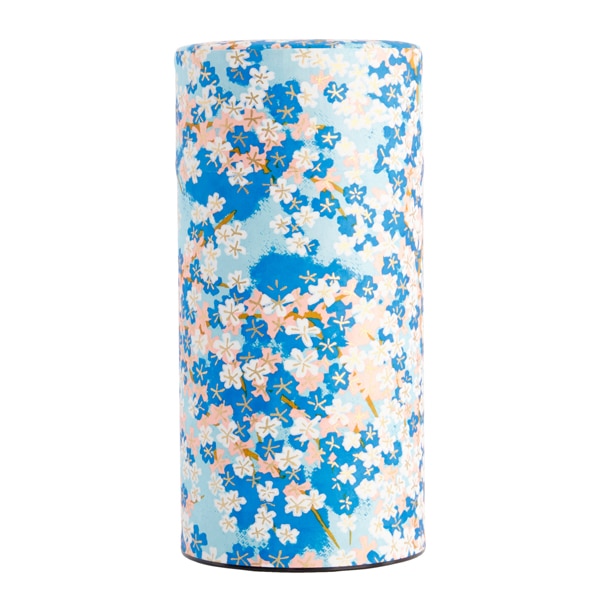 Boîte à thé métal et papier Washi 200g Bleu clair