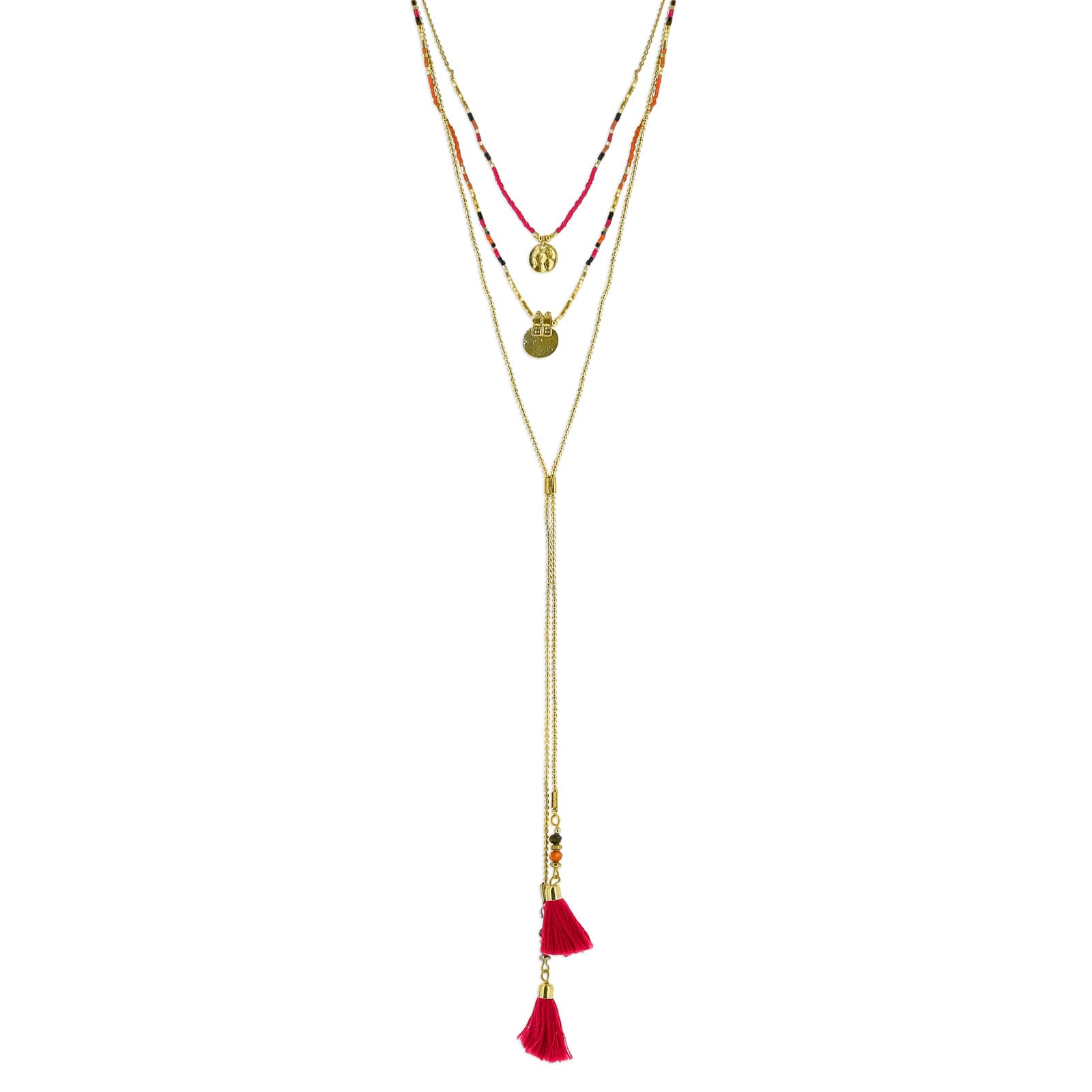 Collier 3 rangs rose