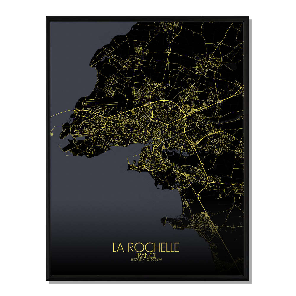 La rochelle carte ville city map nuit