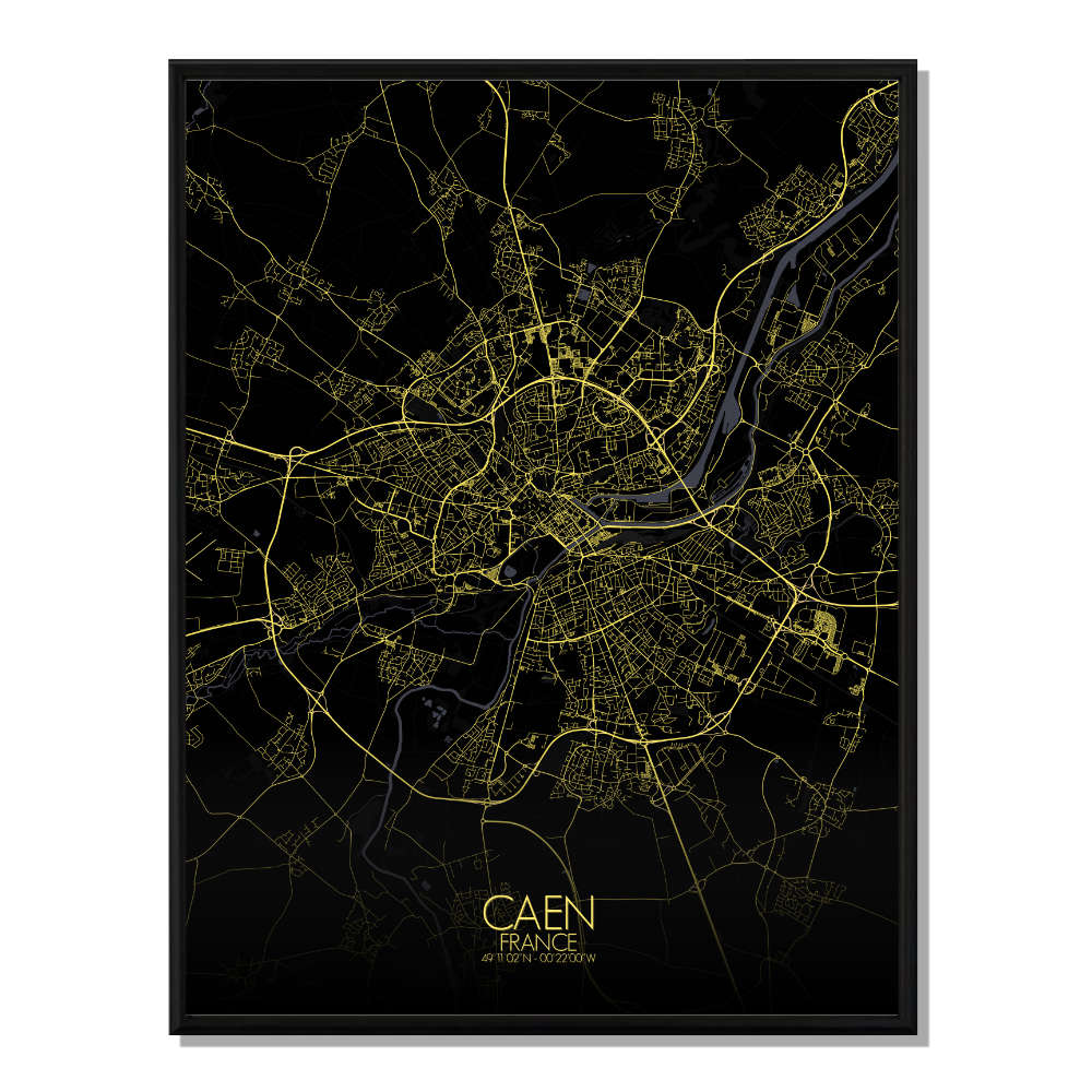 Caen carte ville city map nuit