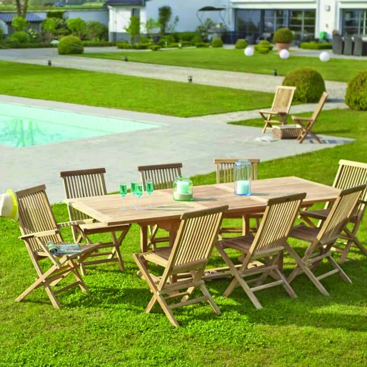 Table de jardin en teck brut qualite gra