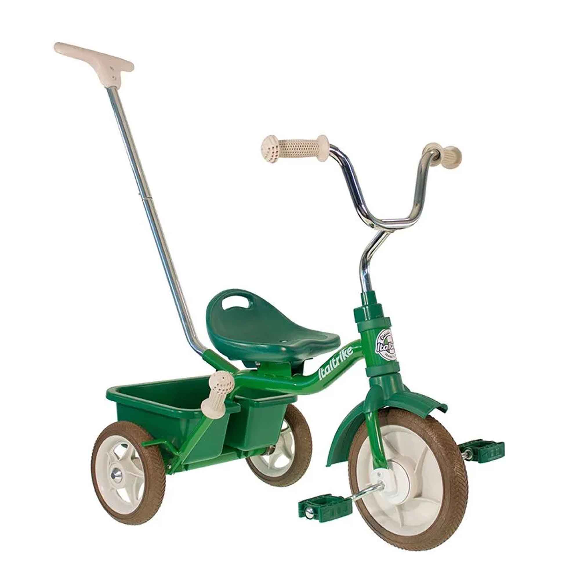 Tricycle vert avec canne et benne