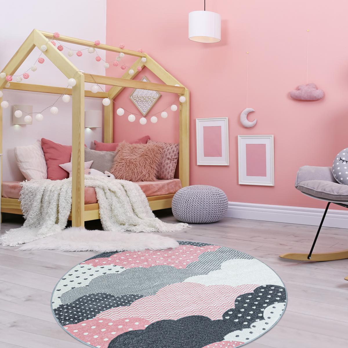 Tapis enfant 120x120 rond rose