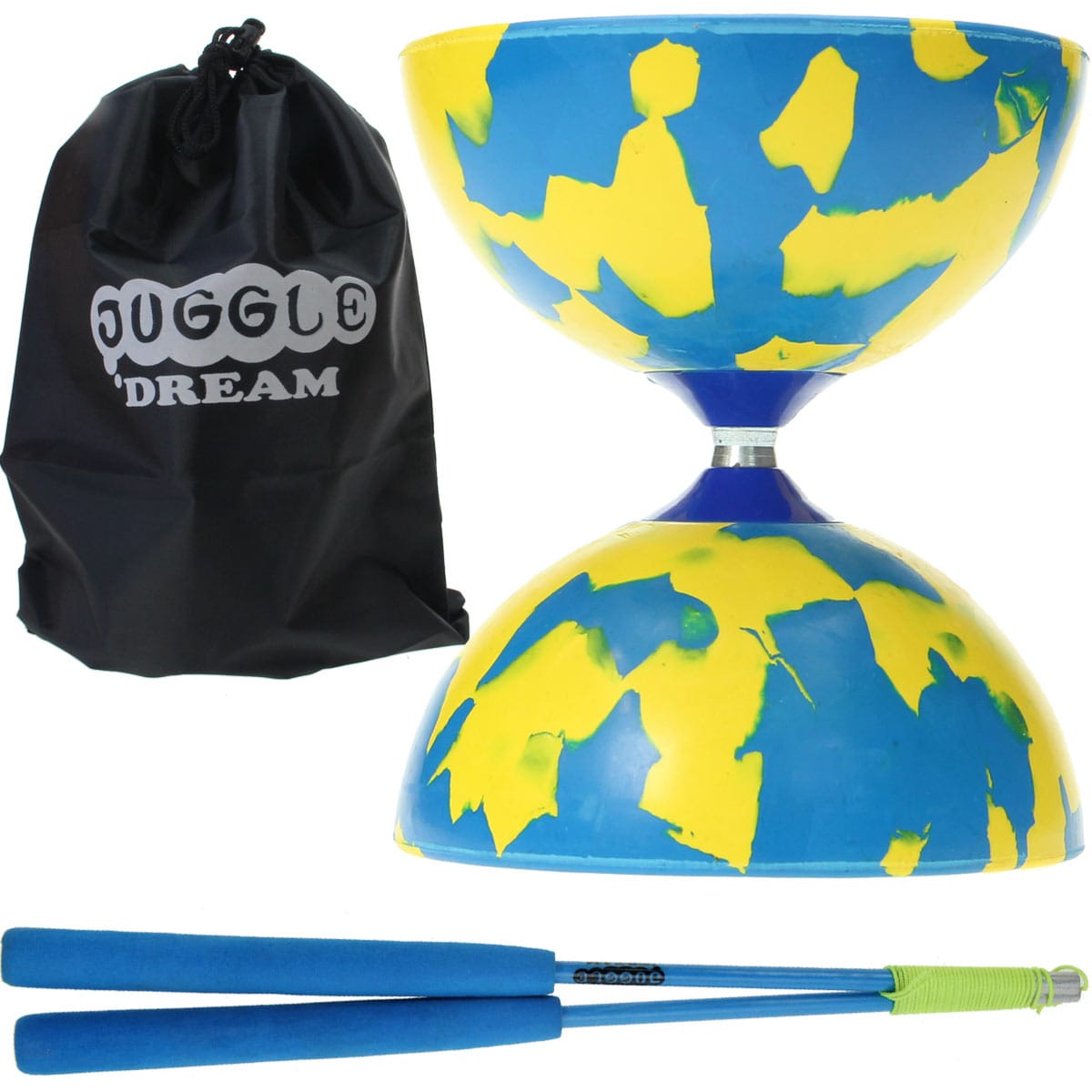 Kit diabolo jester bleu et jaune + bague