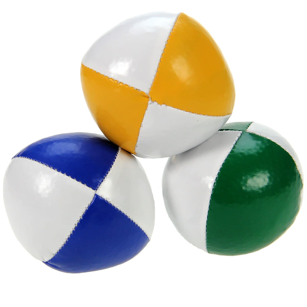 3 balles molles 120g bleu vert et jaune