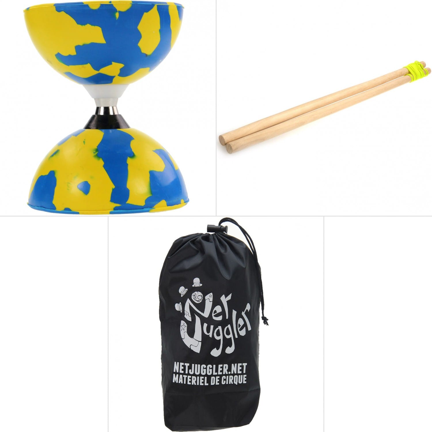 Diabolo jester a roulements bleu/jaune