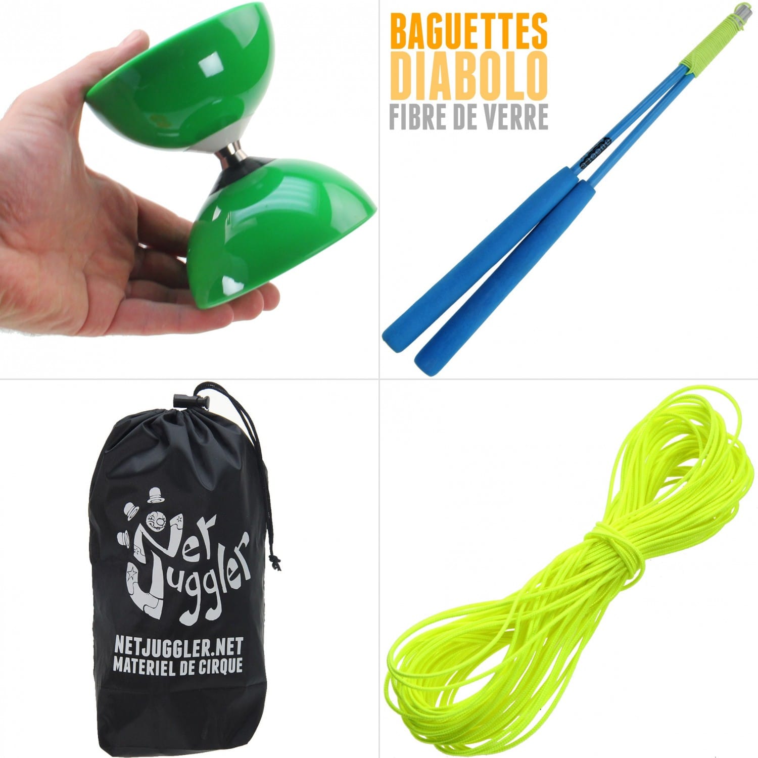 Diabolo roulement vert + baguettes pro