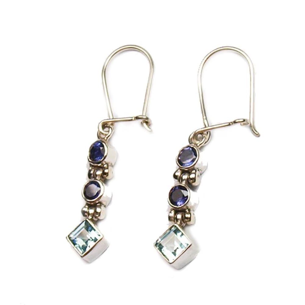 Boucles d'oreille argent, topaze bleue