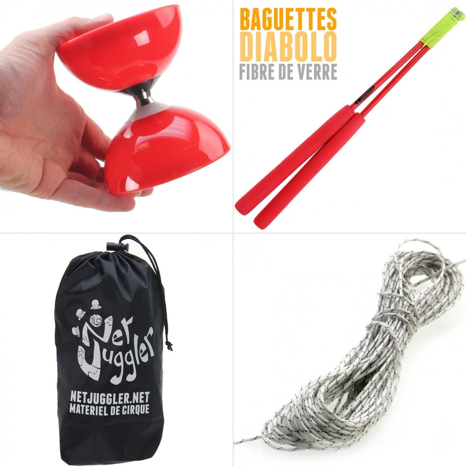 Diabolo roulement rouge + baguettes pro