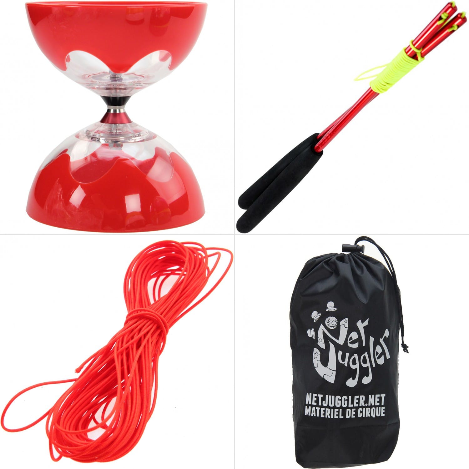 Diabolo hyperspin rouge + baguettes alu