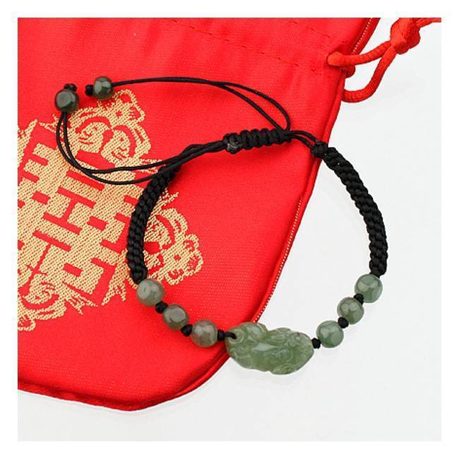 Bracelet noir - pixiu en jade vert