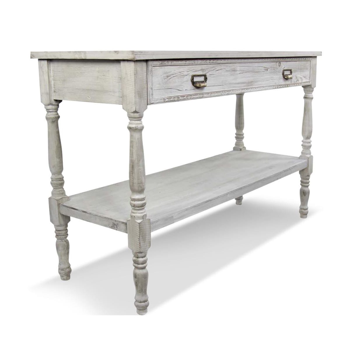 Meuble console drapier bois ceruse blanc