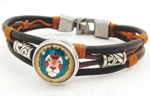 Bracelet zodiaque lion en cuir