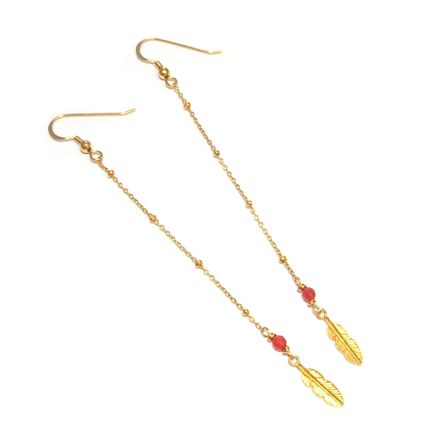 Boucles d'oreilles plumes cornaline