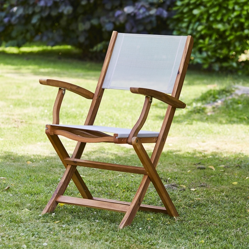 Fauteuil pliant acacia et textilène