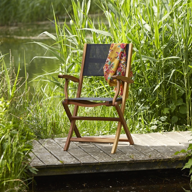 Fauteuil pliant acacia et textilène