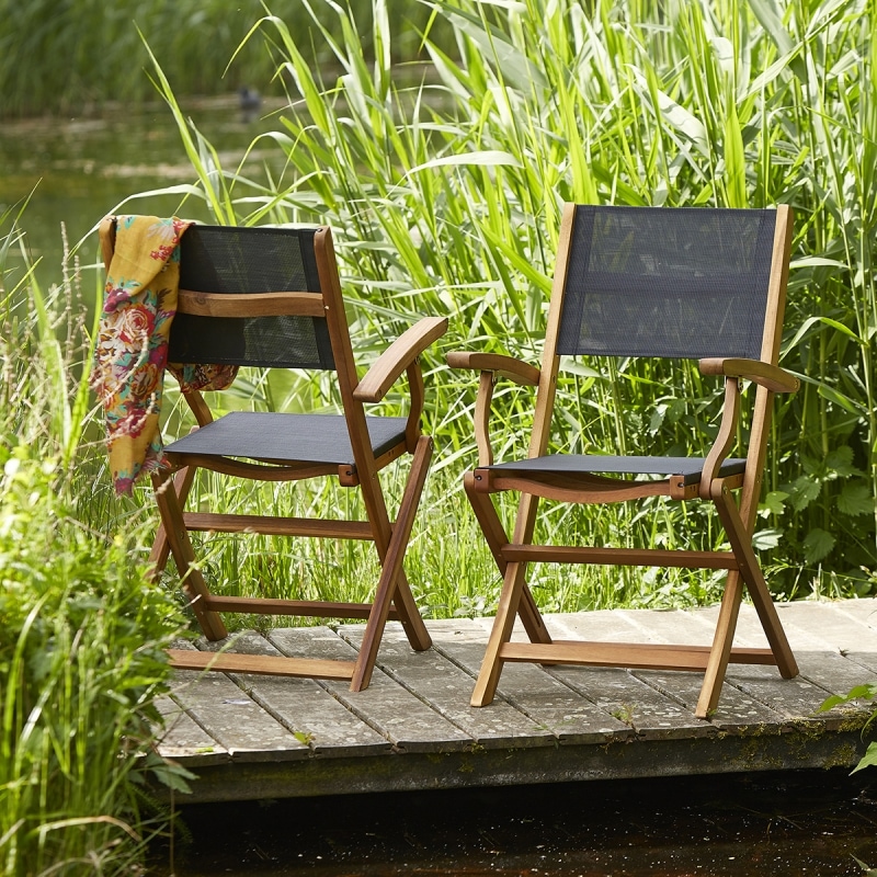 Lots de 2 fauteuils acacia et textilène