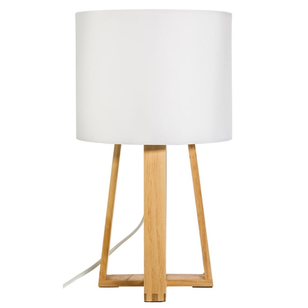 Lampe pied bois molu blanc