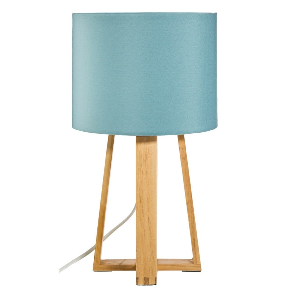 Lampe pied bois molu bleu