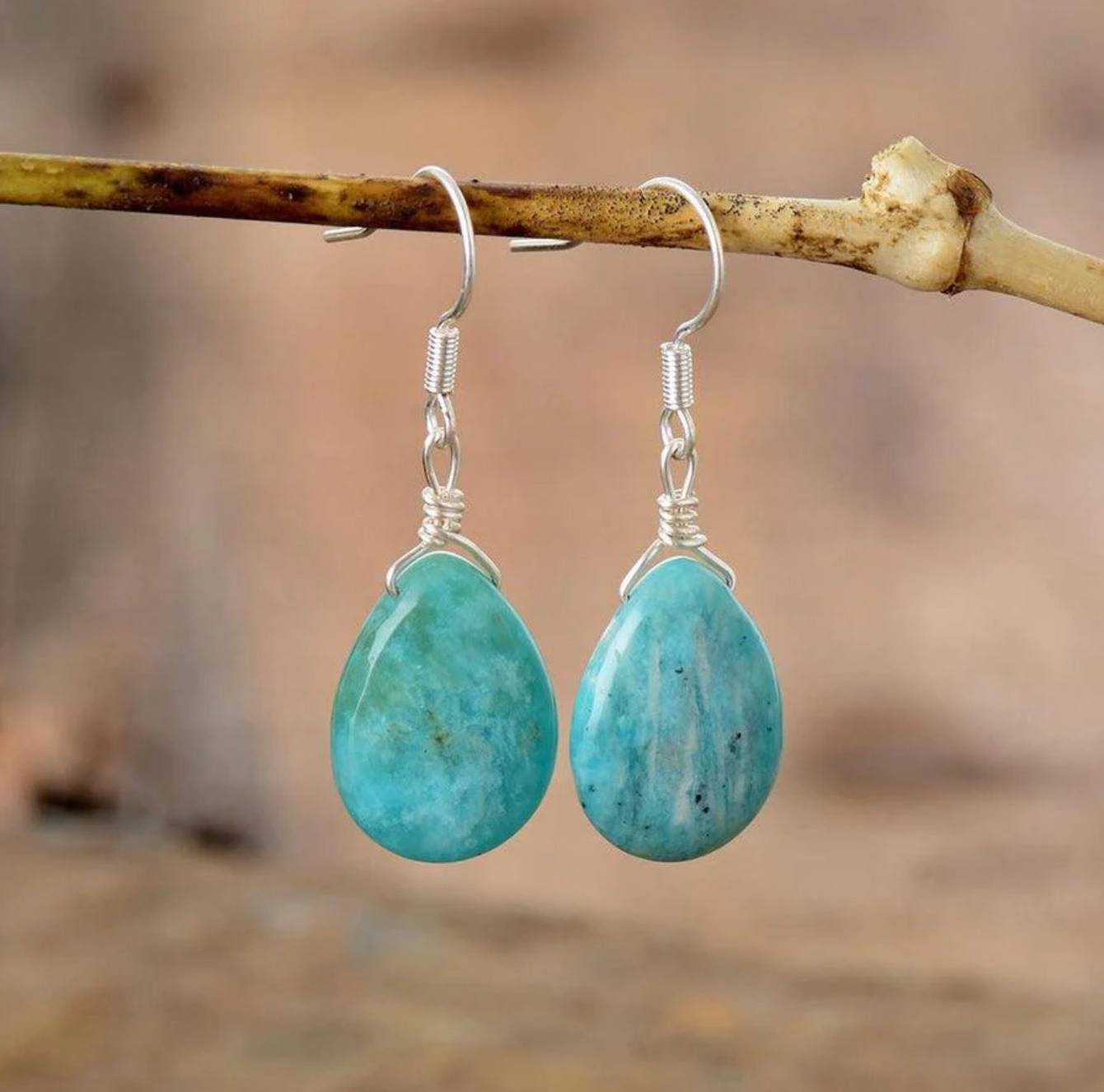 Boucles d'oreille goutte en amazonite