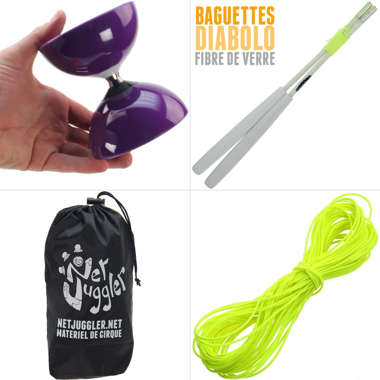 Diabolo roulement violet + baguettes pro