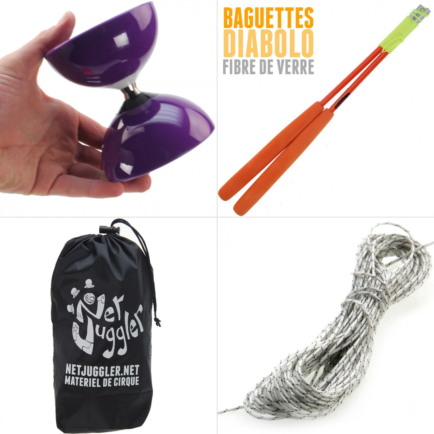 Diabolo roulement violet + baguettes pro