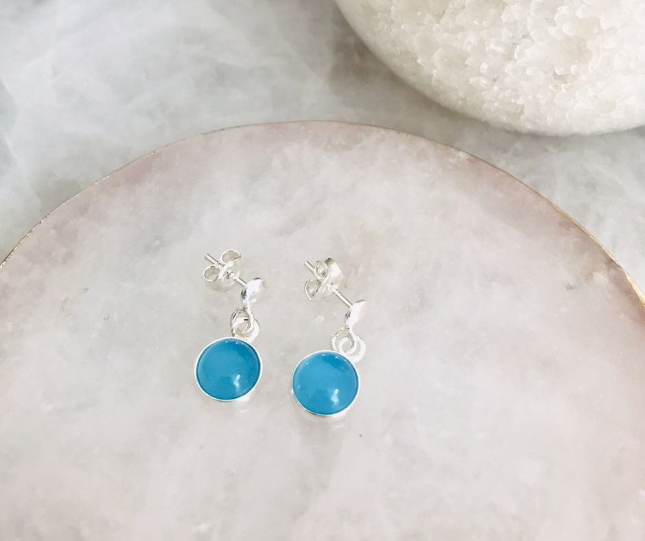 Boucles d'oreilles argent925,agate bleue