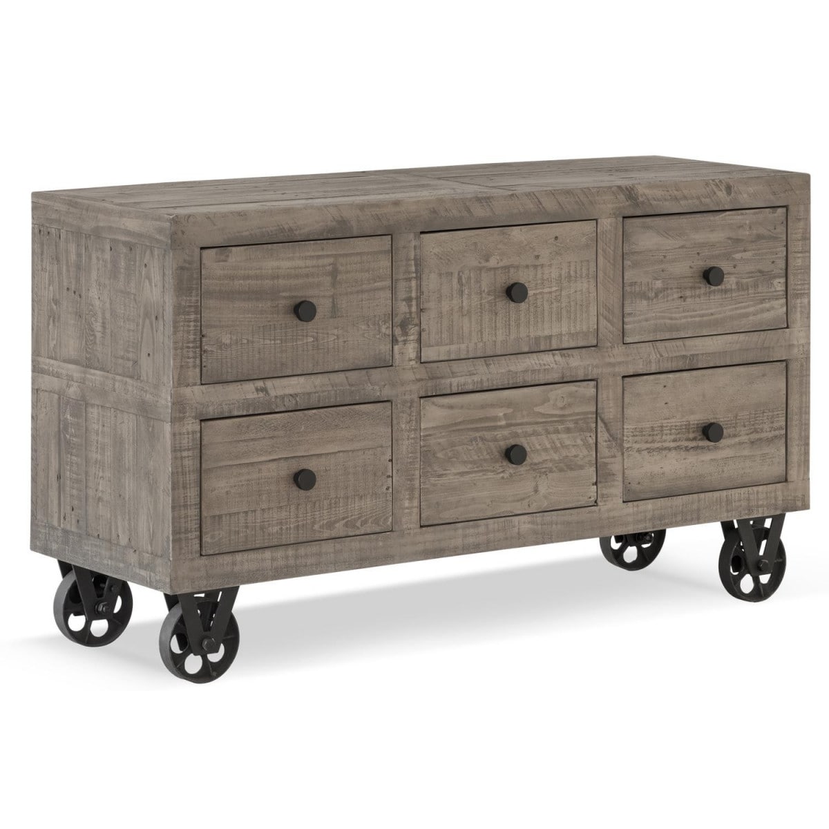 Commode roues bois 147x45x84cm - marron