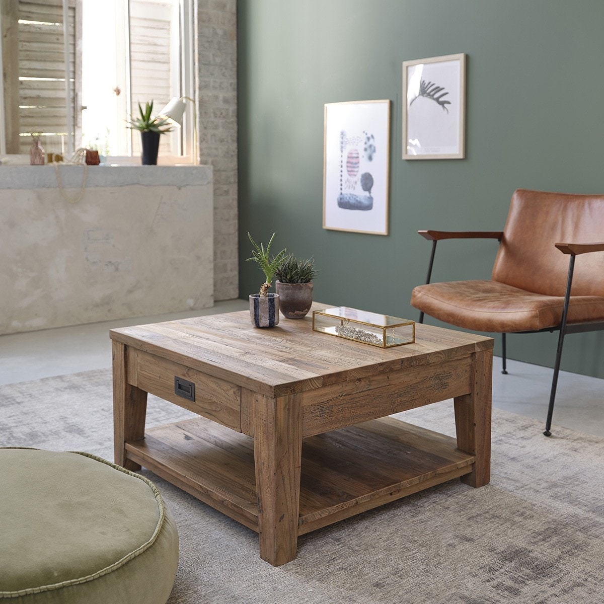 Table basse en bois de teck recyclé 80