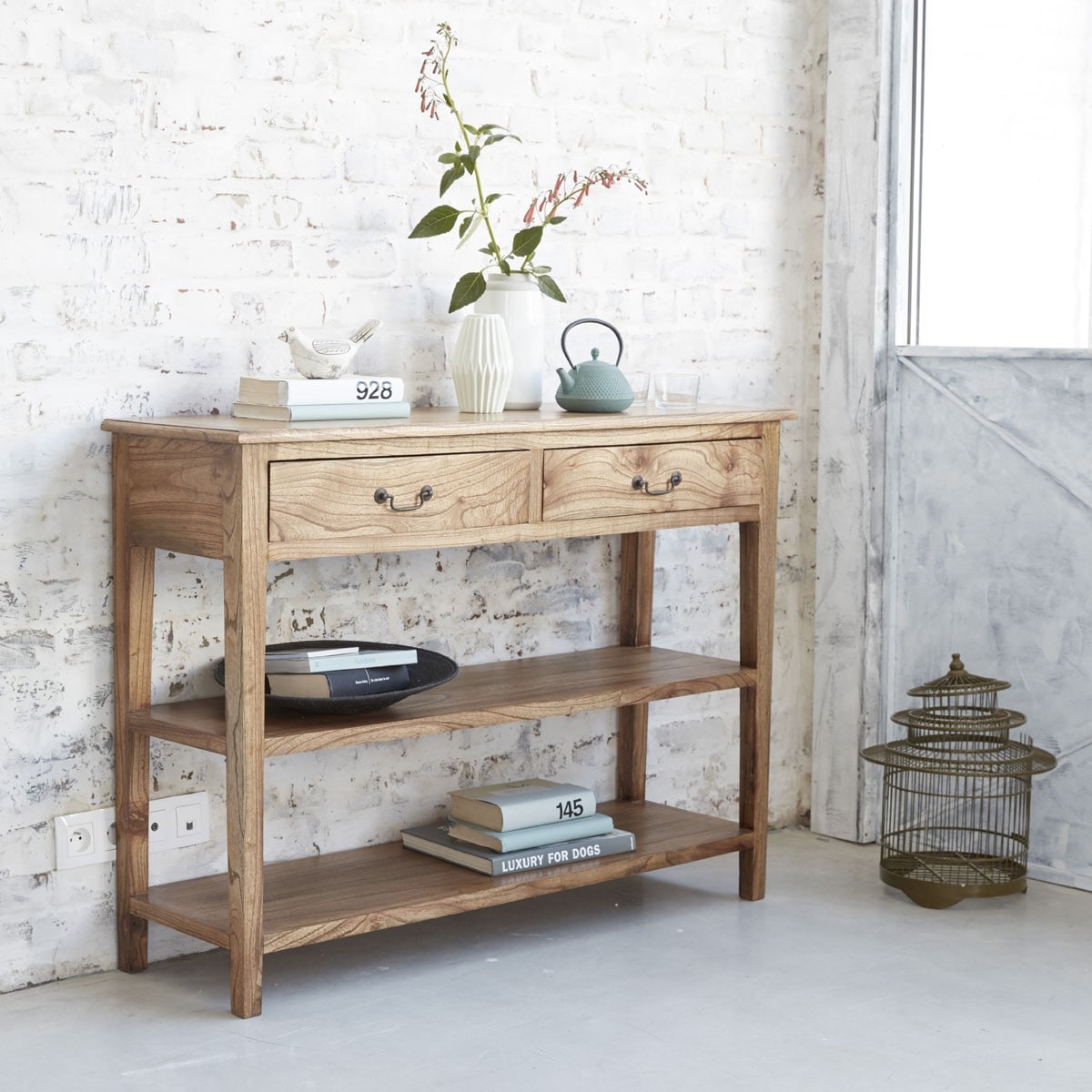 Console en bois de mindy 2 tiroirs