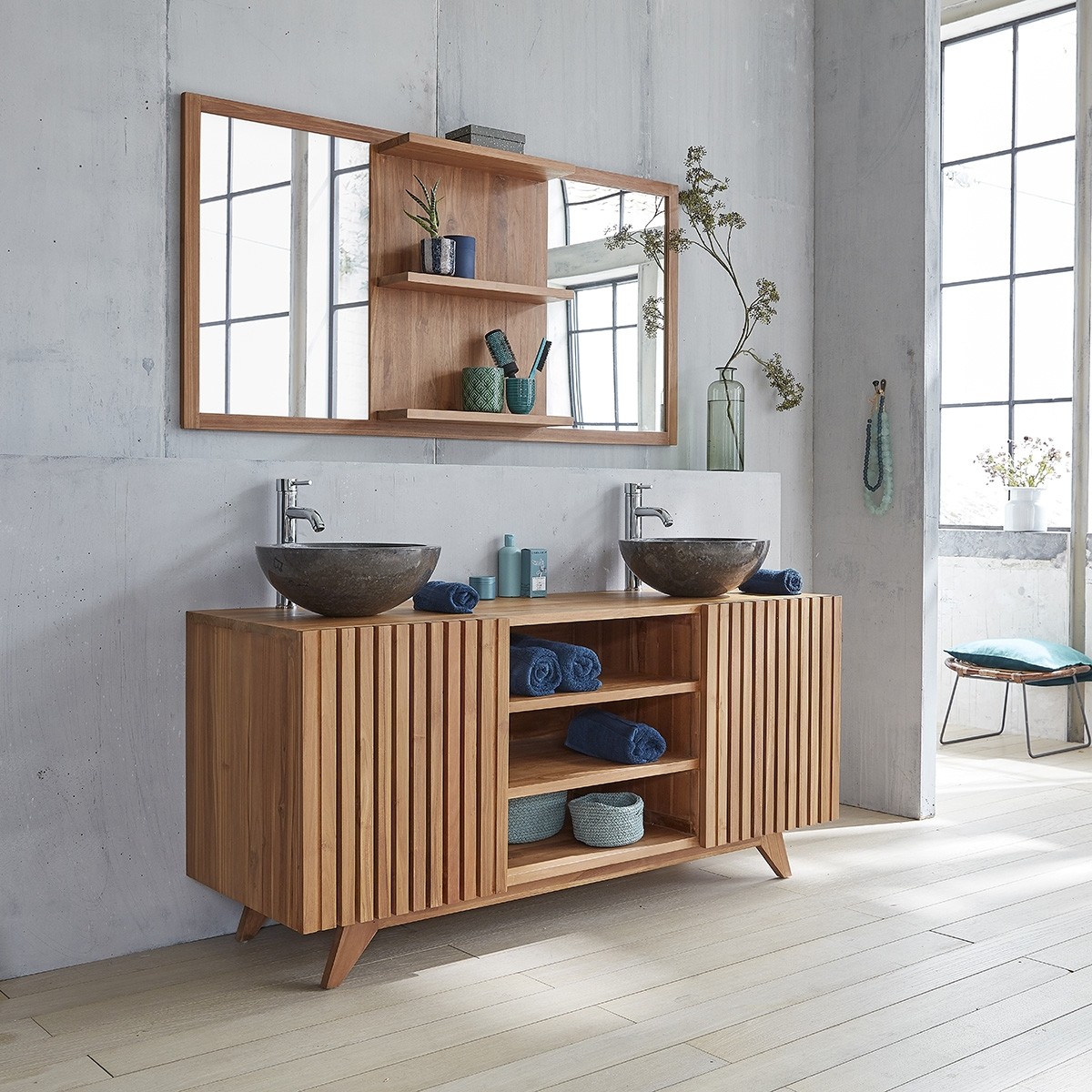 Meuble salle de bain bois de teck 160