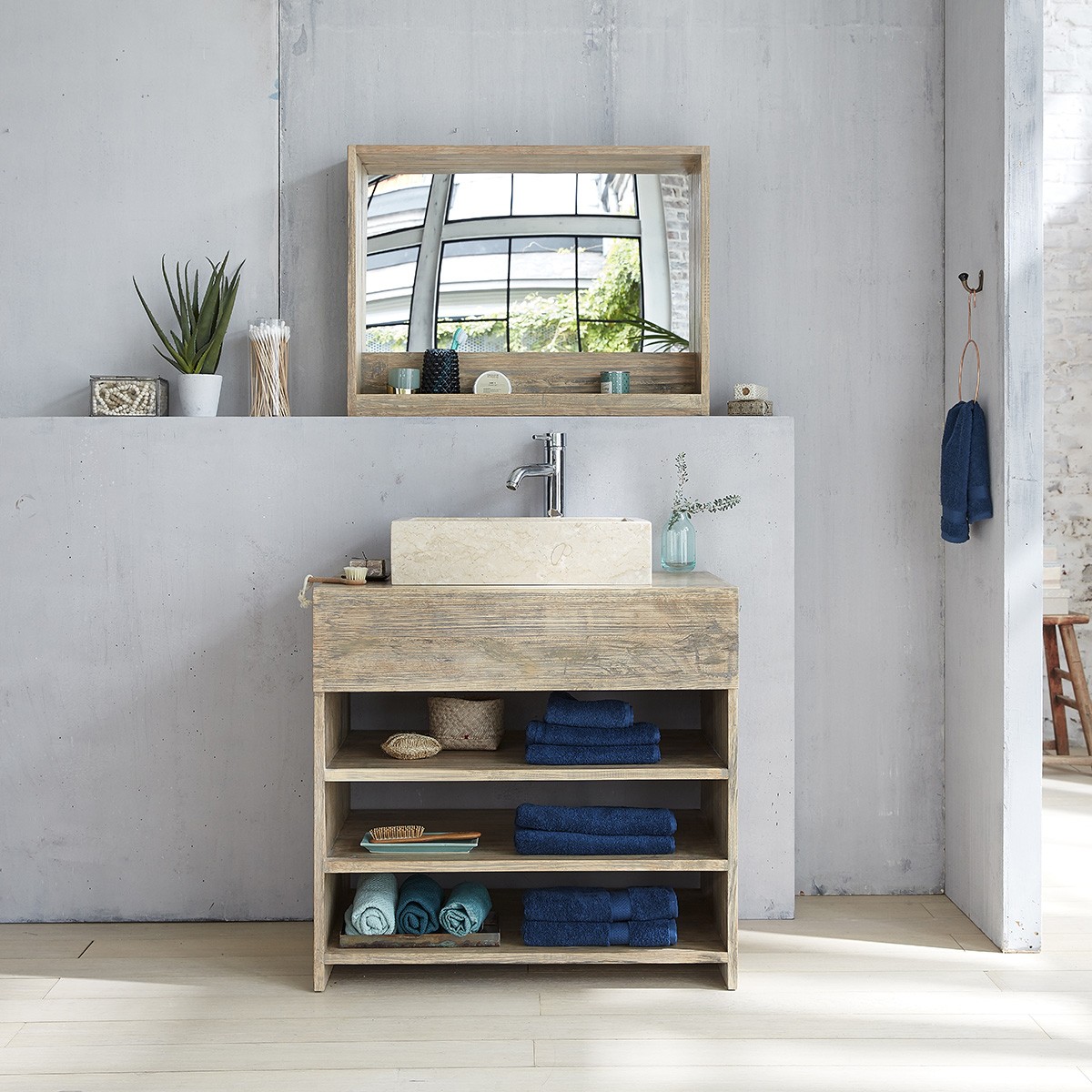 Meuble salle de bain en bois d'hévéa 80