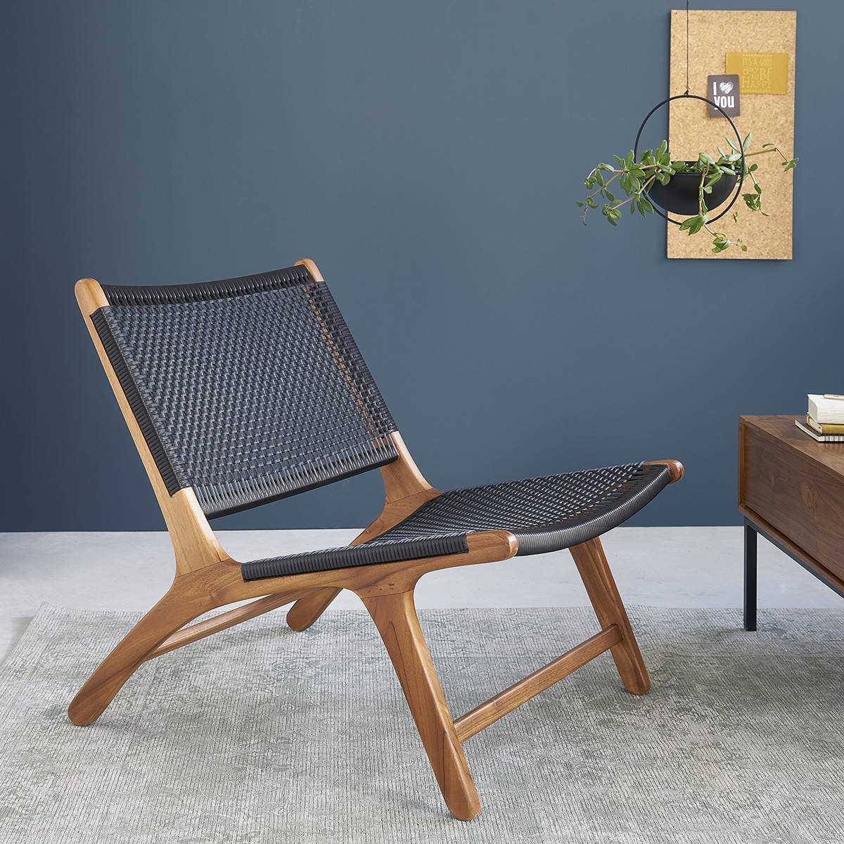 Fauteuil relax en bois de teck et tissag