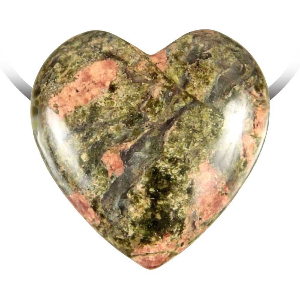 Pendentif coeur pierre percée en unakite