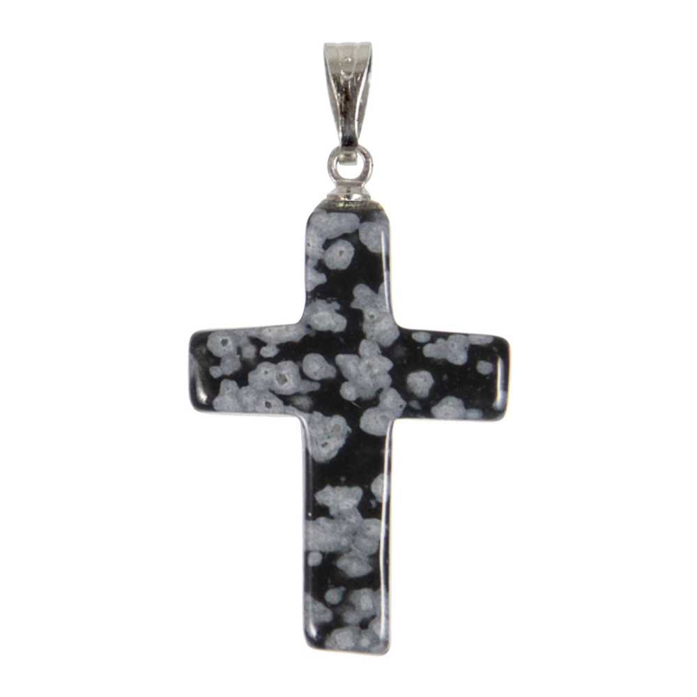 Pendentif croix obsidienne neige