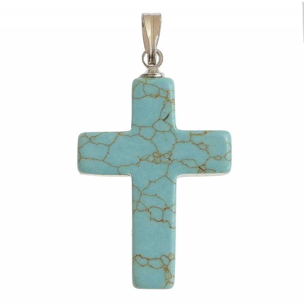 Pendentif croix howlite teintée bleu