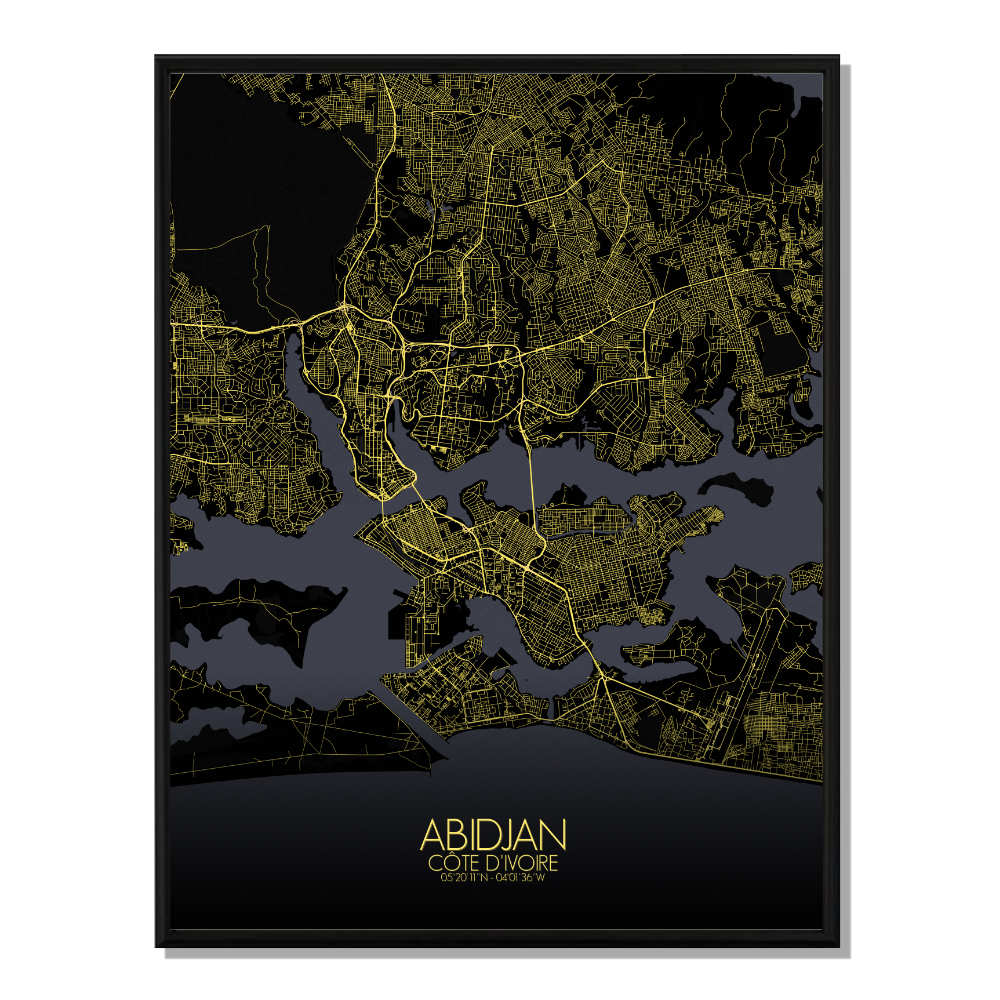 Abidjan carte ville city map nuit