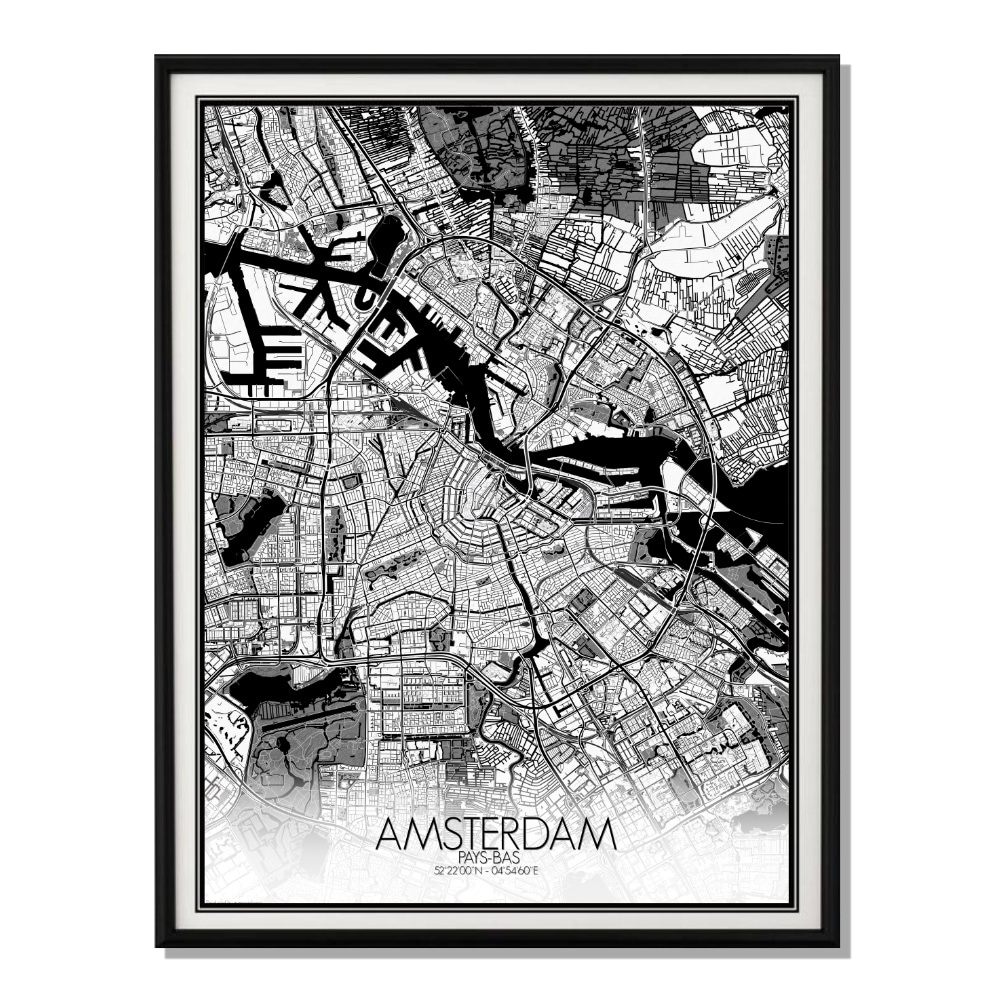 Amsterdam carte ville city map n&b