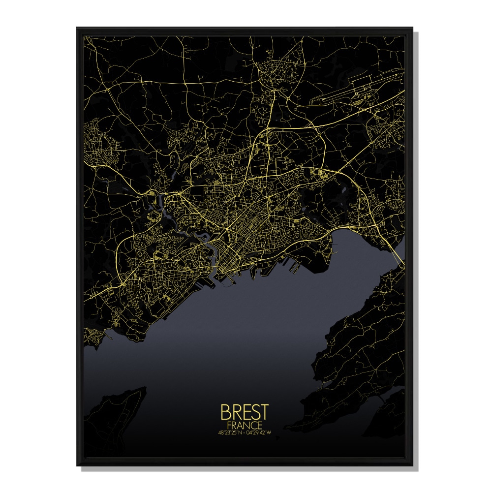 Brest carte ville city map nuit