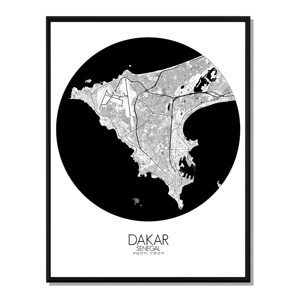 Dakar carte ville city map rond