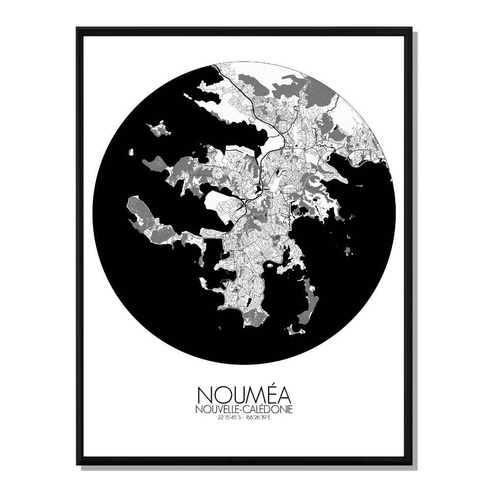 Noumea carte ville city map rond