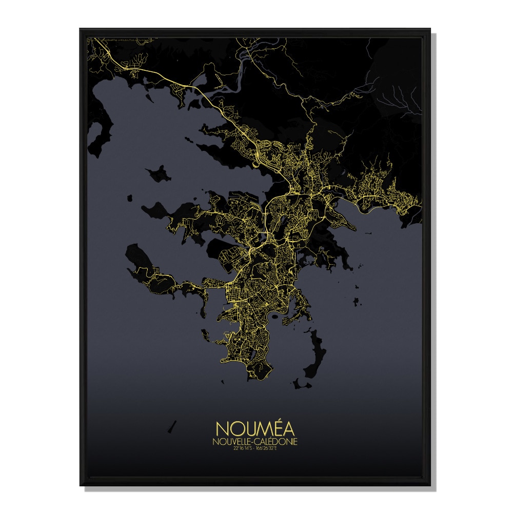 Noumea carte ville city map nuit