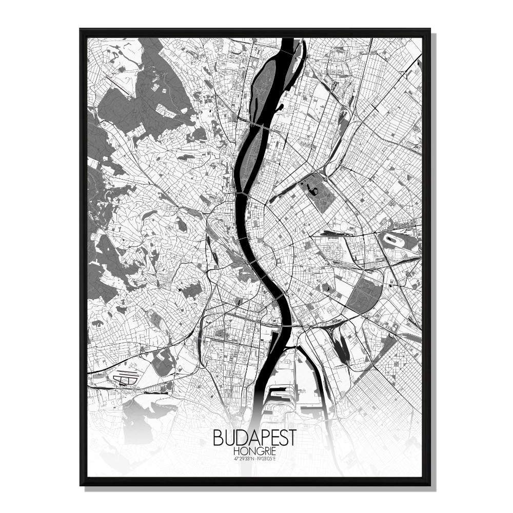 Budapest carte ville city map n&b