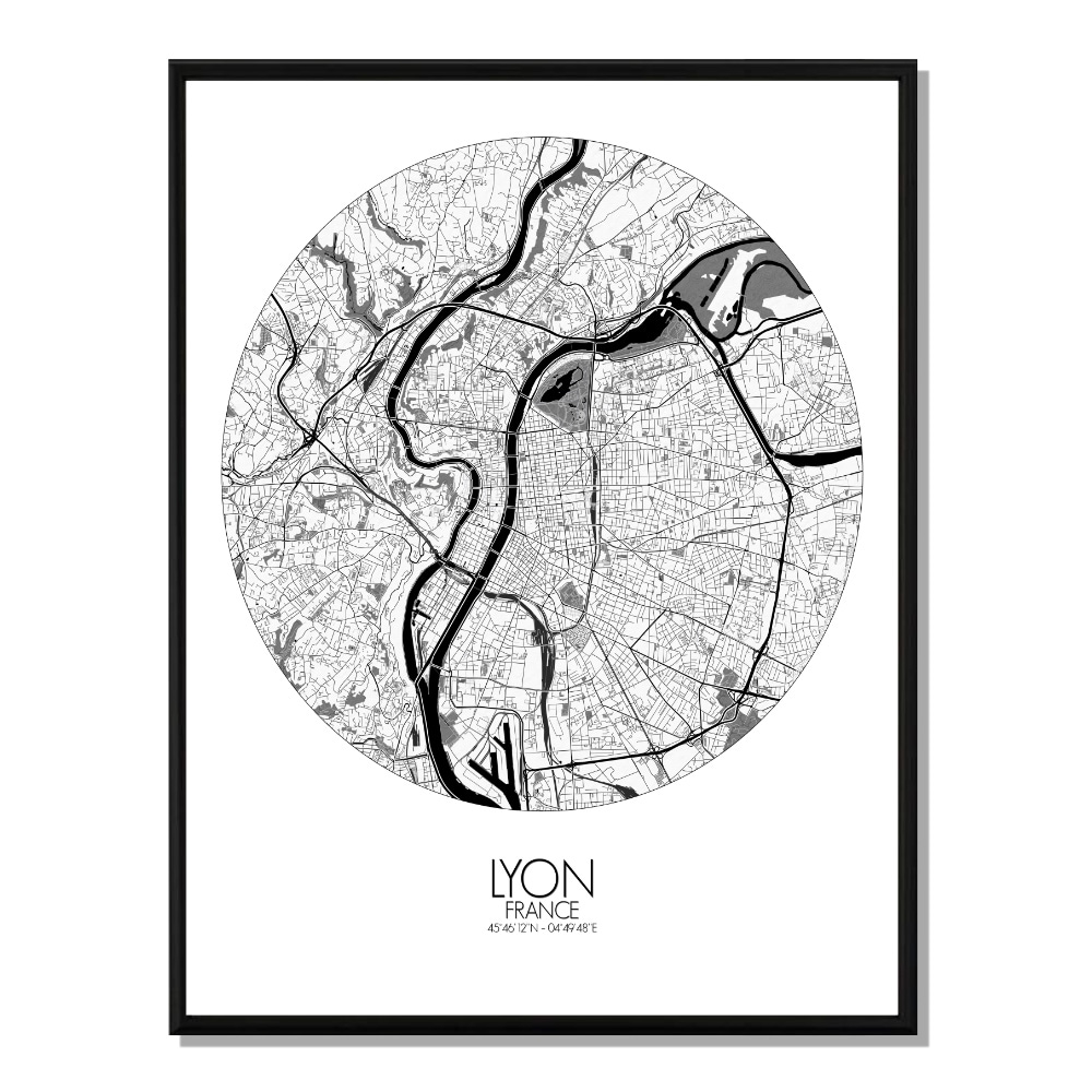 Lyon carte ville city map rond