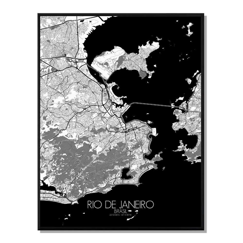 Rio de janeiro carte ville city map n&b