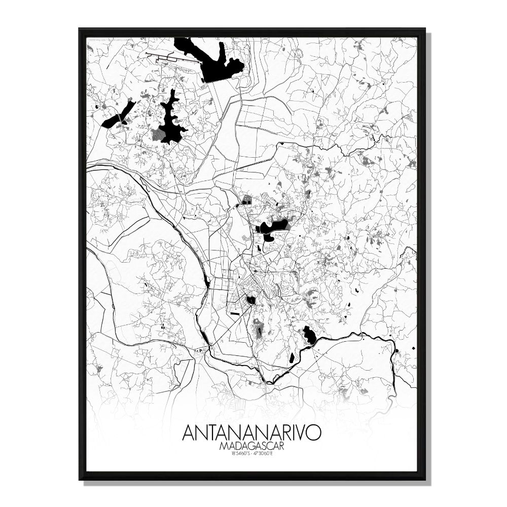 Antananarivo carte ville city map n&b