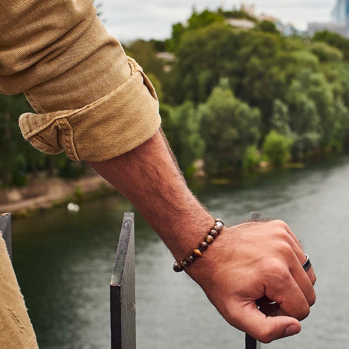 Bracelet homme œil de tigre et hématite